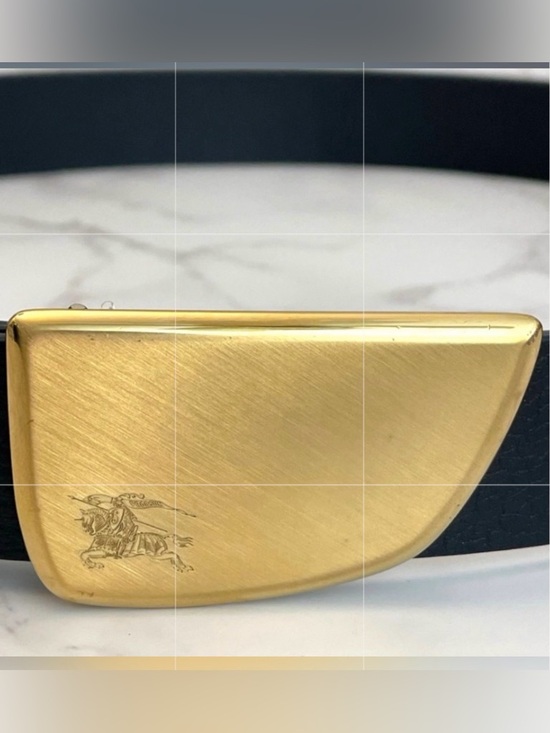 Burberry Accessories - BURBERRY Black Leather, Brushed Gold Tone Shield Buckle Belt. 31"- 35" NWT